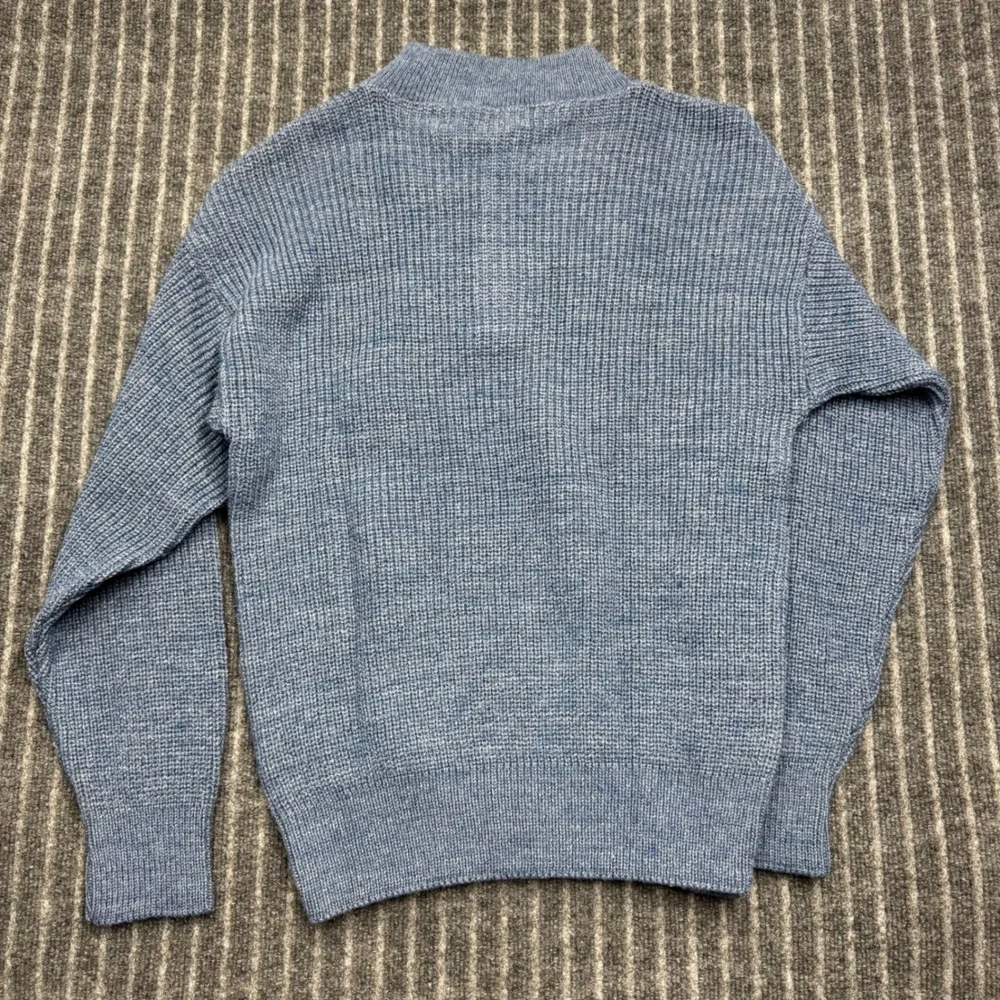 L.L. Bean High Trek Yarn Sweater L Blue NEW Henley Wool Blend Waffle Knit (2180)